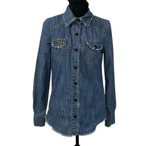 Dollhouse Blue Button Down Denim Shirt(Size Small)
